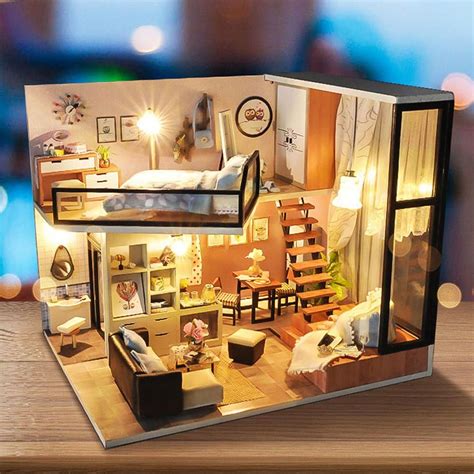 Mini Cockloft Wooden DIY Dollhouse Miniatures Furniture Kit Kids Gift LED Light | Dolls & Be ...