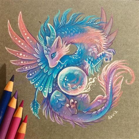 Alvia Alcedo — Magical orb 🔮 Pencils, white pen on a brown... | Cute dragon drawing, Dragon ...