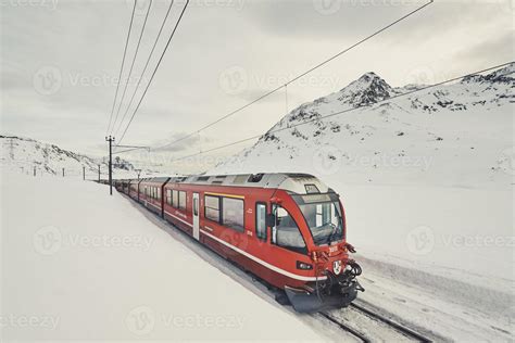 Bernina Express Red Train near the Bernina Pass in the Swiss Alps 2973674 Stock Photo at Vecteezy