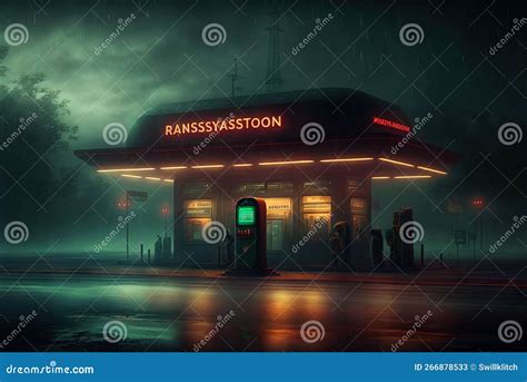 Neon Gas Starion in the Night. Neon Cyberpunk or Travel Concept with ...