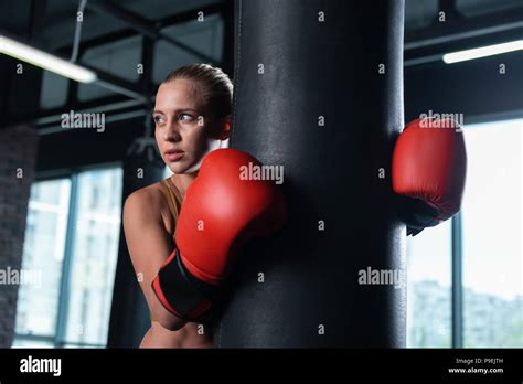 Professional female athlete working hard in gym Stock Photo - Alamy