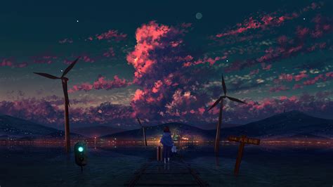 Anime Art Night Sky Scenery 4K #1400f Wallpaper PC Desktop