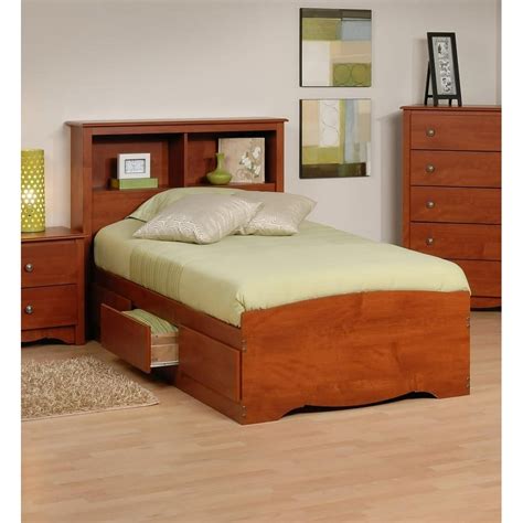 Platform Storage Bed w/ Bookcase Headboard-Bed Size:Twin,Color:Cherry ...