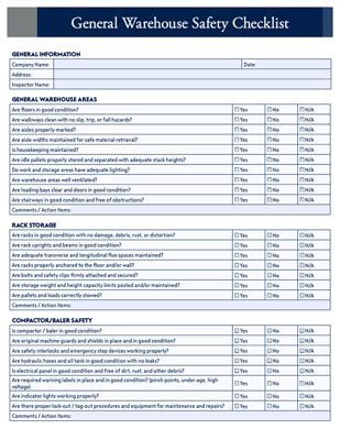 General Warehouse Safety Checklist