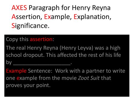 AXES Paragraph for Henry Reyna Assertion, Example, Explanation