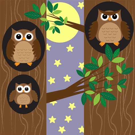 Family owls at night 4224719 Vector Art at Vecteezy