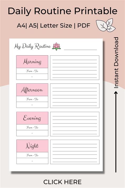 the daily routine printable is shown with pink flowers and leaves on it ...