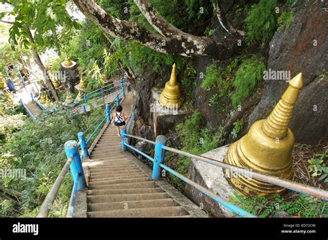 1237 steps to the top of the mountain, Buddhist temple Tiger cave. Wat Tham Suea. Krabi ...