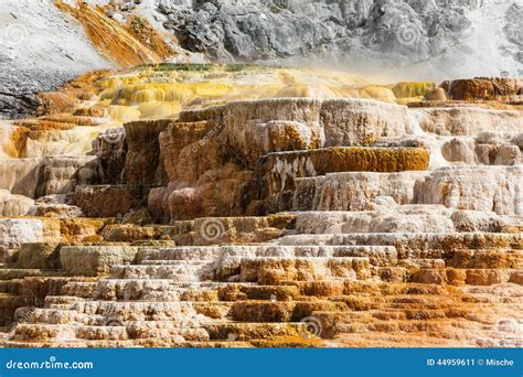 Mammoth Terraces in Yellowstone Stock Image - Image of blue, mineral: 44959611