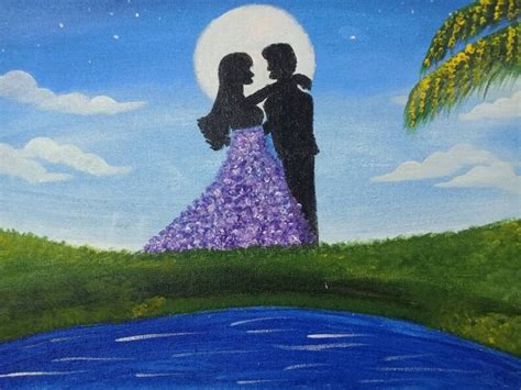 A Romantic couple moon light painting | Etsy