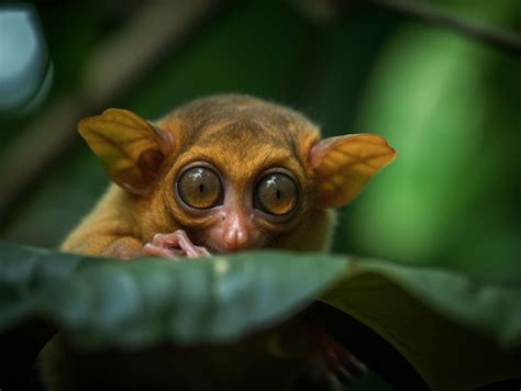 Premium AI Image | A bat with big eyes sits on a leaf.