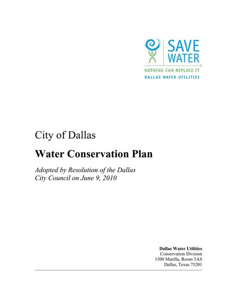 City of Dallas Water Conservation Plan - Save Dallas Water