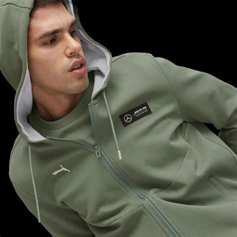 Mercedes AMG Jacket F1 Team Puma Eucalyptus green Hooded Jacket 621147 ...