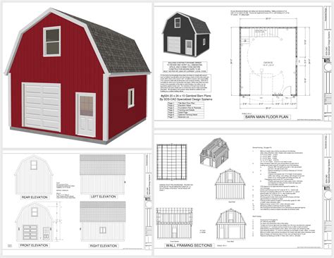 g524 20 X 24 X 10 Gambrel Garage Barn Plans PDF and DWG | Barn plans, Garage plans, Shed plans 12x16