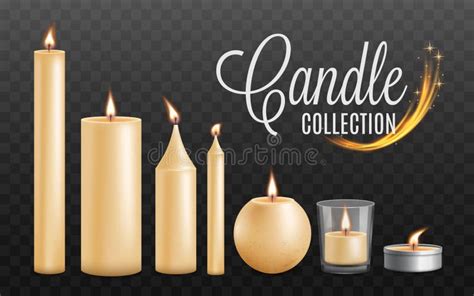 Set of Realistic Beautiful Burning Festive Candles of Different Shapes and Sizes. Stock Vector ...