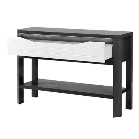 Mattis Wooden Storage Console Table In Gloss Grey Oak And White | FiF