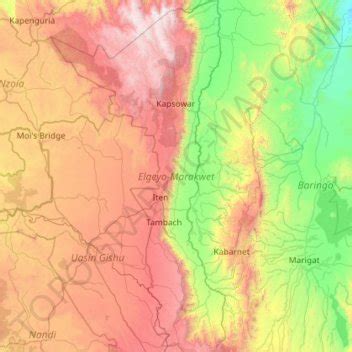 Elgeyo-Marakwet County topographic map, elevation, terrain