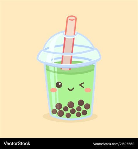 Cute boba bubble green tea drink glass cartoon Vector Image