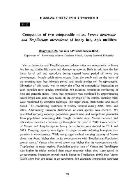 Competition of two ectoparasitic mites, Varroa destructor and Tropilaelaps mercedesae of honey ...