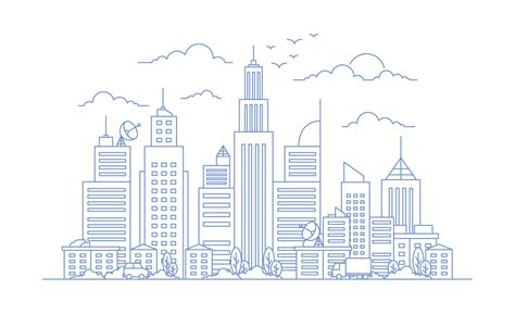 Cityscape drawing line art vector flat design illustration - Copy 7553407 Vector Art at Vecteezy