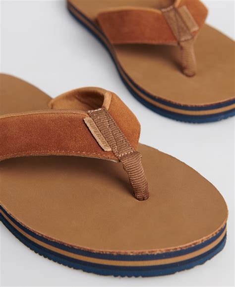 Mens - Premium Surf Leather Flip Flops in Tan | Superdry UK