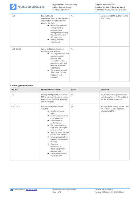 Environmental Audit Checklist - (AS) ISO14001:2004