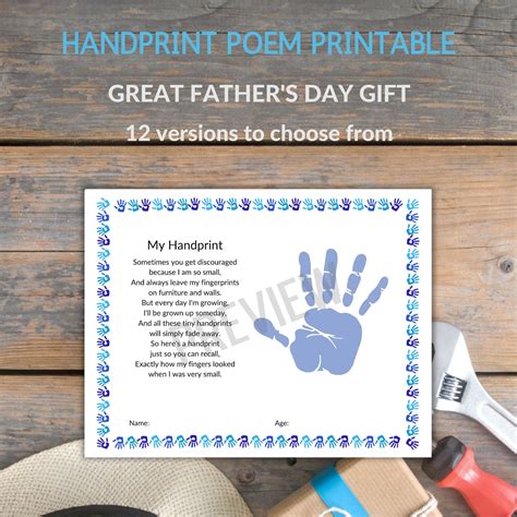 Handprint Poem Printable Father's Day Gift Preschool | Etsy