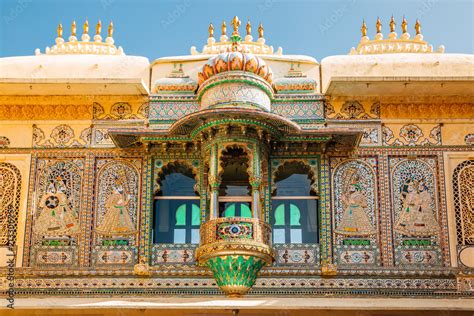 City Palace historical architecture in Udaipur, India Stock Photo ...