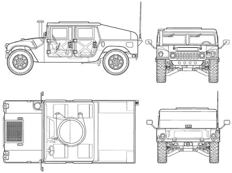 AM General HMMWV Humvee Blueprint - Download free blueprint for 3D modeling