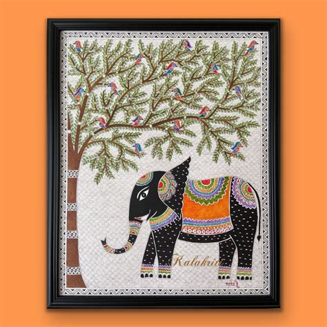 Elephant Madhubani Painting Indian Folk Art Mithila Art Handmade Art Traditional Art Living Room ...