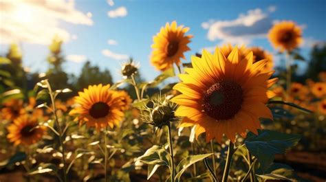 Premium Photo | Sunflower field nature HD 8K wallpaper Stock ...