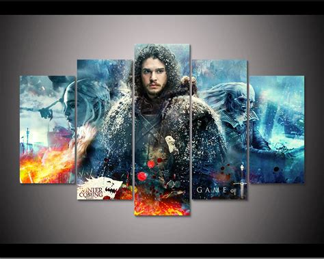 Framed HD Print 5pcs Game of Thrones John Snow canvas wall art Painting modern home decor wall ...