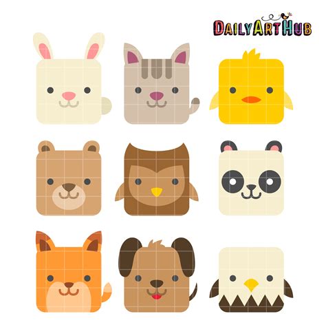 Square Cute Animals Clip Art Set | Daily Art Hub