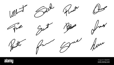 Business signature set vector collection. Handwritten scribbled personal signature pack. Set of ...