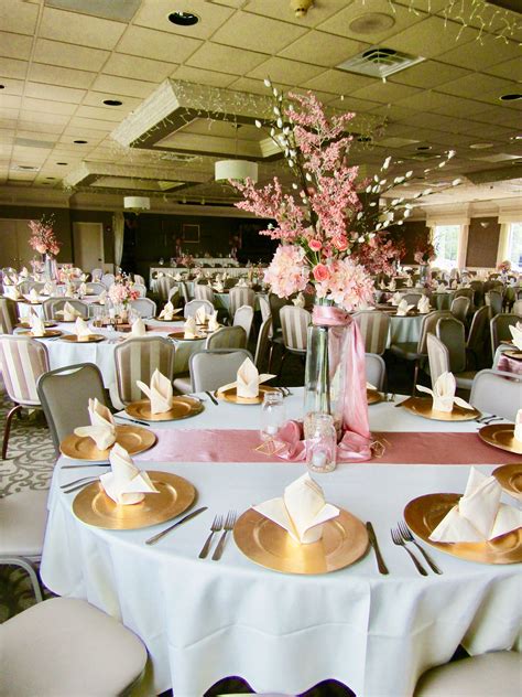 Light Pink & Gold Wedding Decor | Gold wedding decorations, Pink and gold wedding, Table decorations