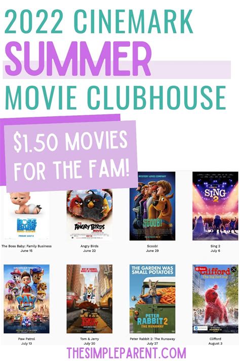 Cinemark Summer Movie Clubhouse Schedule 2022 **UPDATED**