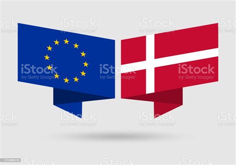 Eu And Denmark Flags European Union And Danish National Symbols Vector Illustration Stock ...