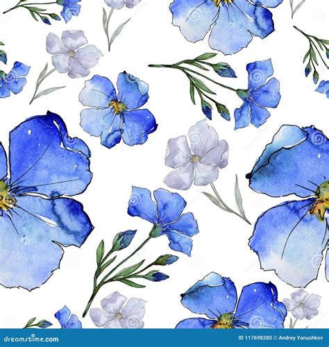 Blue Flax. Floral Botanical Flower.Seamless Background Pattern. Fabric Wallpaper Print Texture ...