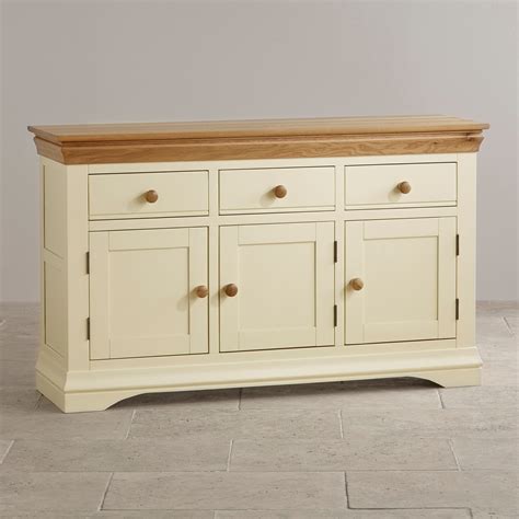 Country Cottage Natural Oak Large Sideboard - Cream Painted