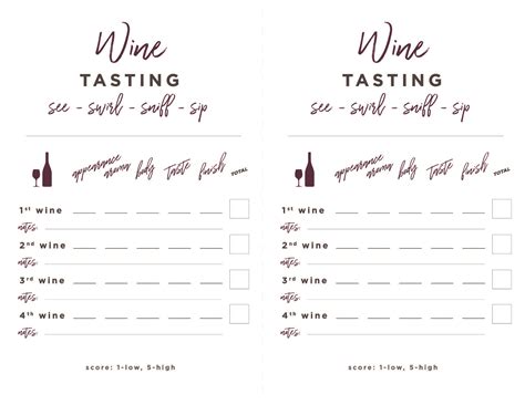 Wine Tasting Score Cards