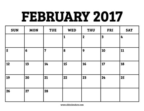 Calendar February 2017 – Printable Old Calendars