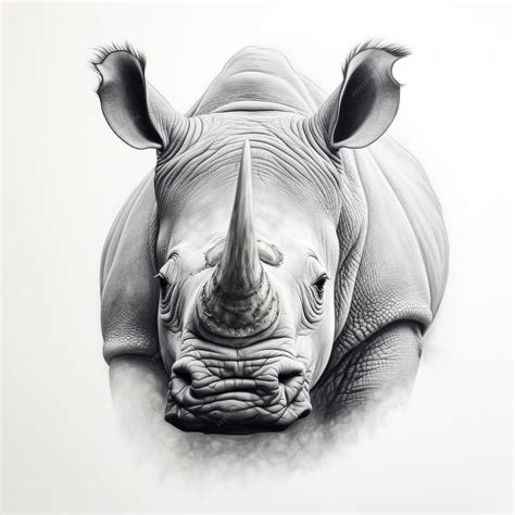 Premium Photo | Realistic Rhinoceros Portrait Tattoo Drawing On White Background