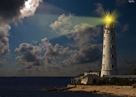 Lighthouse, maritime, luminosity, ligh, flash, sea, clouds, sun ...