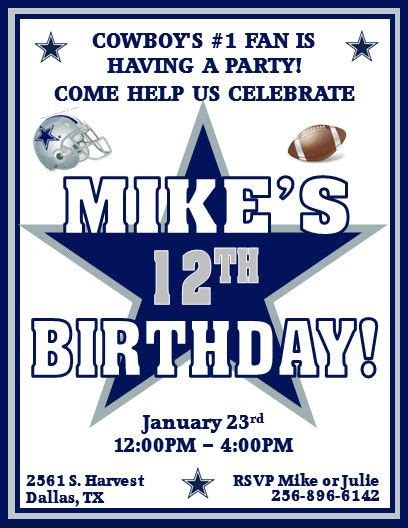 Dallas Cowboy Football Party Invitations #3 | Dallas cowboys party ...