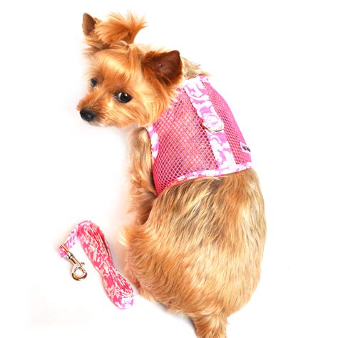 Cool Mesh Velcro Dog Harness - Hawaiian Hibiscus Pink at BaxterBoo