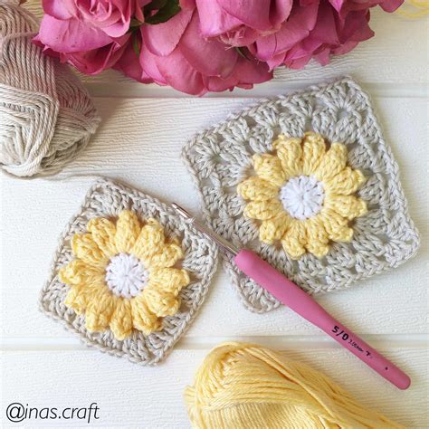 Daisy Granny Square Crochet Pattern - Inas Craft