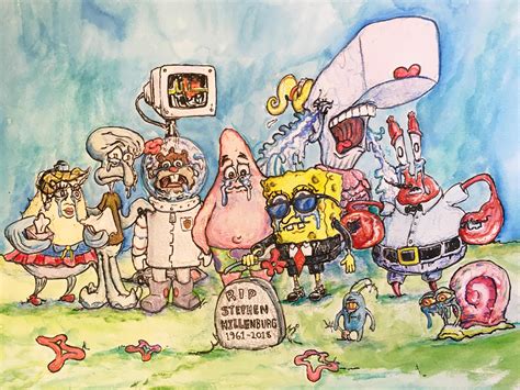 Tribute to Stephen Hillenburg. Water colors and pen. 9x12 water color paper : r/painting