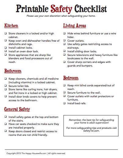 Printable Home Safety Checklist | Documentos para terapia, Prepositions ...