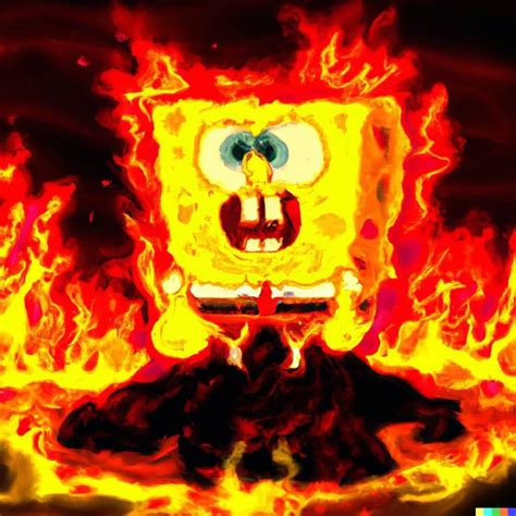 prompthunt: SpongeBob SquarePants as a demon in burning lake of fire