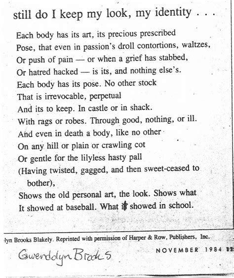 Poem by Gwendolyn Brooks --physical uniqueness of each of us | Poems ...